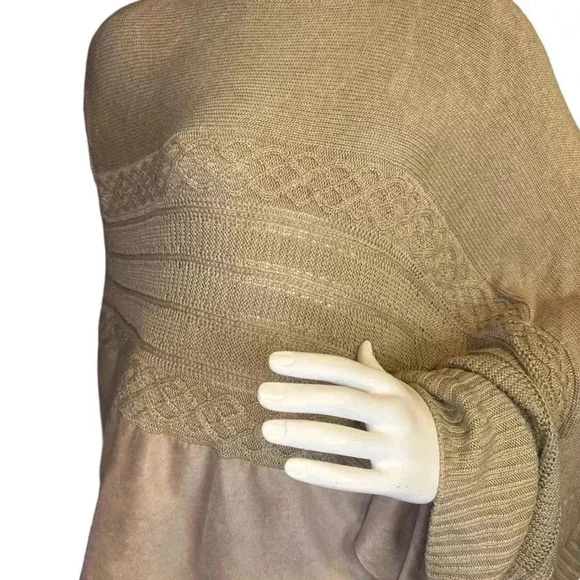 Chico s sueded trim knit poncho tan brown asymmetrical size xl. - Picture 5 of 11